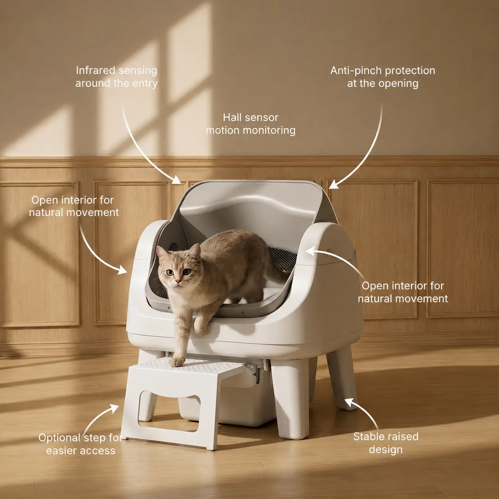 Petpivot Autoscooper 12 Lite Open Top Self Cleaning Cat Litter Box, Automatic Litter Box with 7 Pairs of Safety Sensors, Anti-Pinch Protection, Easy Access Step for Senior Cats