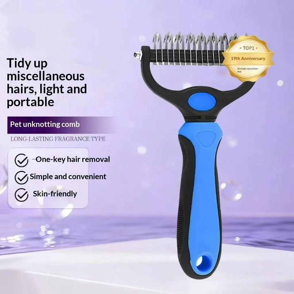 Pet Dematting Undercoat Rake for Long-Haired Pets, Double-Sided Deshedding Brush for Dogs & Cats, Pain-Free Tangle Remover, Reduces Shedding & Mats, Grooming Tool