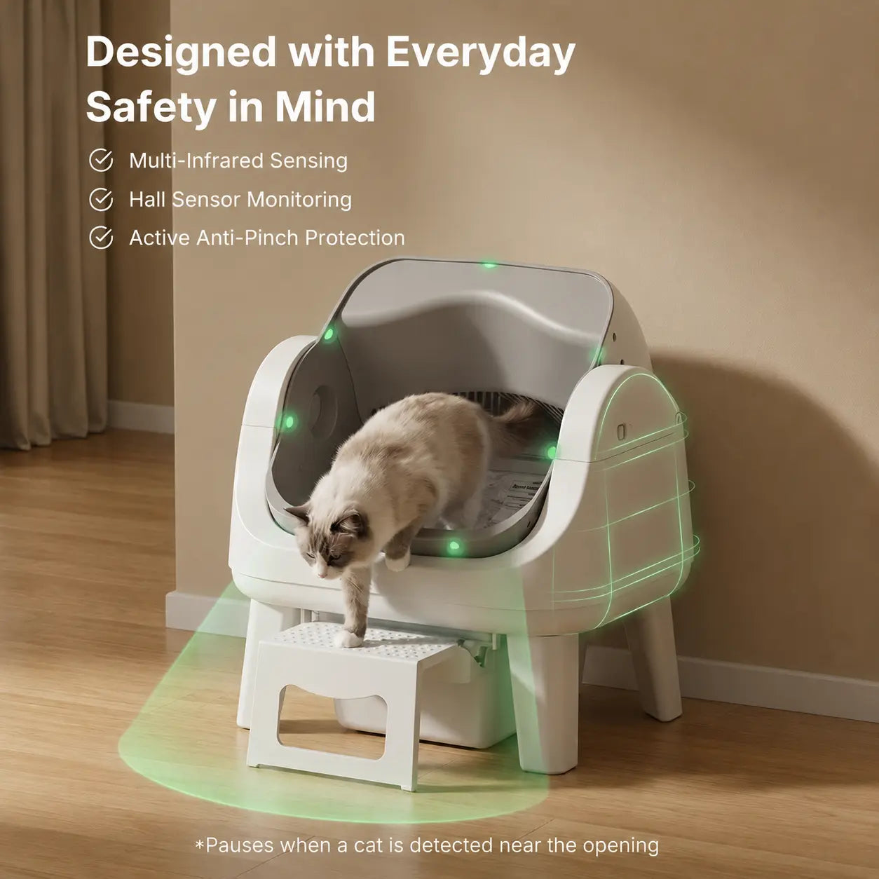 Petpivot Autoscooper 12 Lite Open Top Self Cleaning Cat Litter Box, Automatic Litter Box with 7 Pairs of Safety Sensors, Anti-Pinch Protection, Easy Access Step for Senior Cats