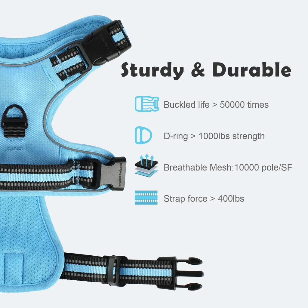 Dog Harness, Durable Reflective Harness, No-Pull Pet Harness with 2 Leash Clips, Adjustable Soft-Padded Dog Vest, Reflective No-Choke Oxford Pet Vest with Easy-Control Handle for Large Dogs