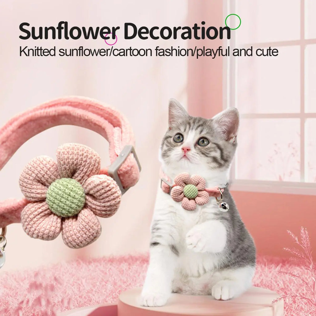 Cute Flower Design Knit Embroidery Pet Collar, Trendy Pet Collar with Bell Feature for Dogs & Cat, Adorable Fashionable Dog & Cat Collar for Pet Decoration