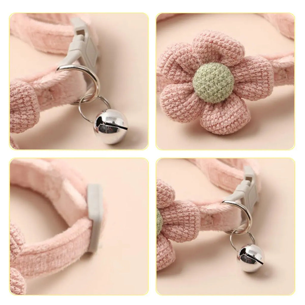 Cute Flower Design Knit Embroidery Pet Collar, Trendy Pet Collar with Bell Feature for Dogs & Cat, Adorable Fashionable Dog & Cat Collar for Pet Decoration