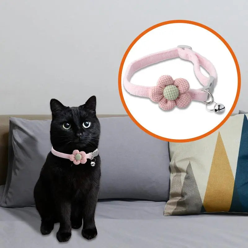 Cute Flower Design Knit Embroidery Pet Collar, Trendy Pet Collar with Bell Feature for Dogs & Cat, Adorable Fashionable Dog & Cat Collar for Pet Decoration