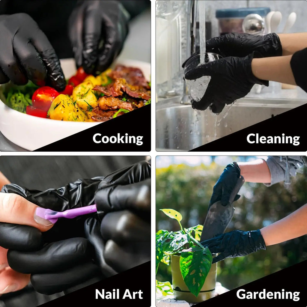 PROMEDIX P Heavy Duty Nitrile Gloves,6Mil-100 Count,Black Disposable Cooking Gloves,Latex Free,Powder Free Reusable Pet Hair Remover Glove Mil Sterile Wet & Dry Mop Pads Powder-Free