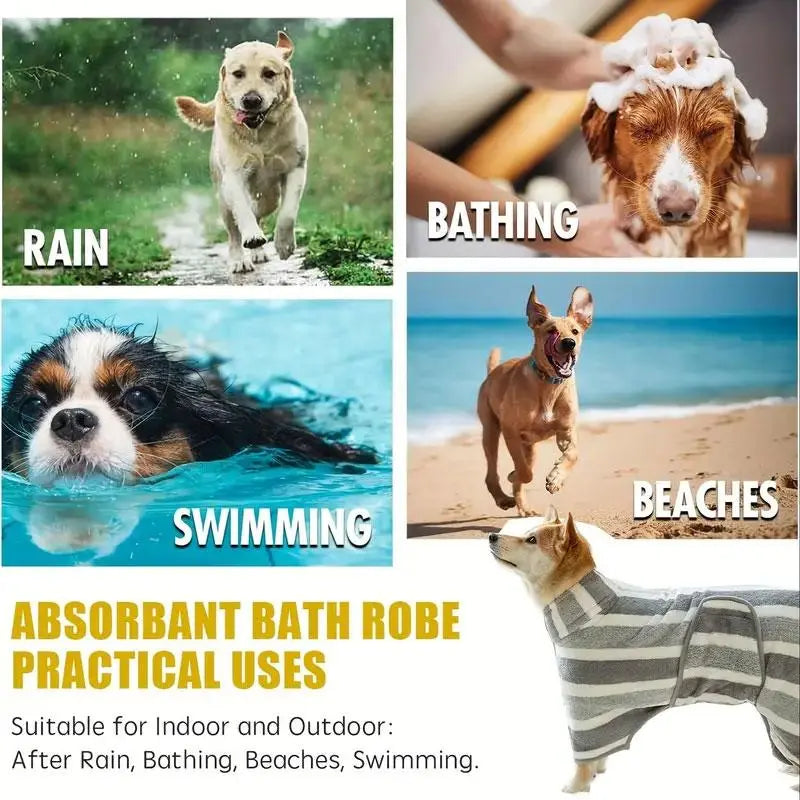 Striped Pattern Pet Bath Towel, 1 Count Cute Pet Bath Robe with Neck Buckle, Quick Drying Pet Bathing Accessories, Dog & Cat Grooming Supplies, Pet Products, Dog Accessories