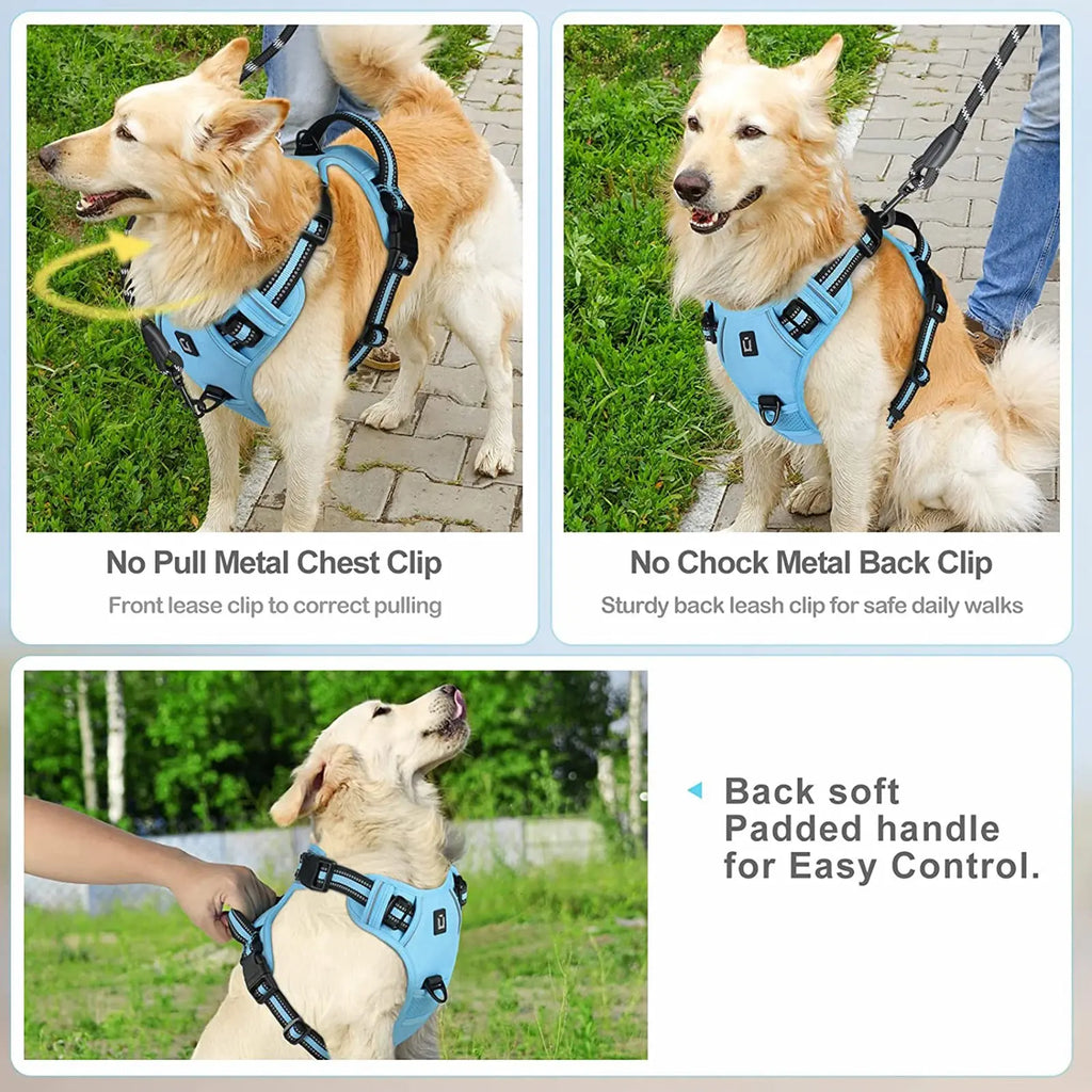 Dog Harness, Durable Reflective Harness, No-Pull Pet Harness with 2 Leash Clips, Adjustable Soft-Padded Dog Vest, Reflective No-Choke Oxford Pet Vest with Easy-Control Handle for Large Dogs