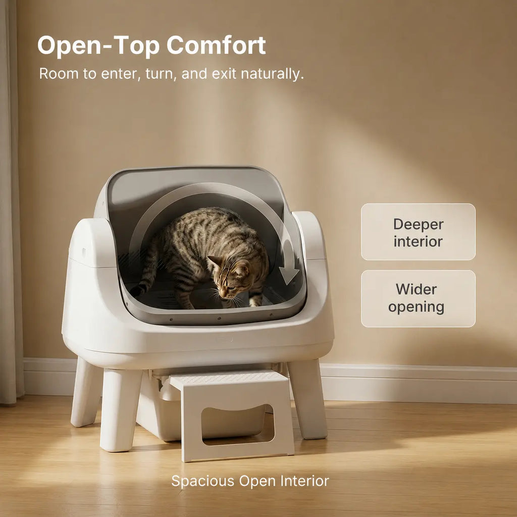 Petpivot Autoscooper 12 Lite Open Top Self Cleaning Cat Litter Box, Automatic Litter Box with 7 Pairs of Safety Sensors, Anti-Pinch Protection, Easy Access Step for Senior Cats