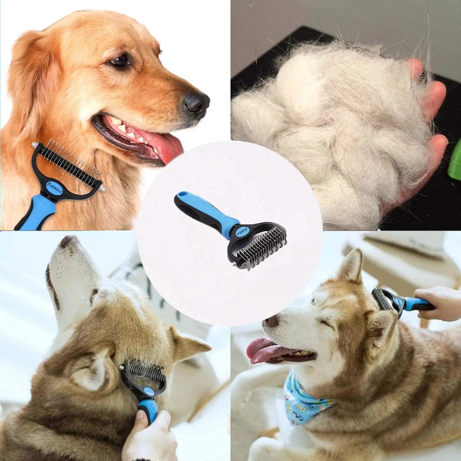 Pet Grooming Brush, Double-Sided Shedding and Deshedding Bottom Rake for Dogs and Cats, Extra-Wide Dog Grooming Brush, Pet Grooming Tool, Self Grooming Brush, Christmas Pet Supplies Gift
