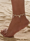Summer 2024 Starfish & Shell Decor Beaded Anklet for Women & Girls, Fashion Jewelry for Party, Daily Clothing Decor, Trendy Jewelry for Birthday Gift
