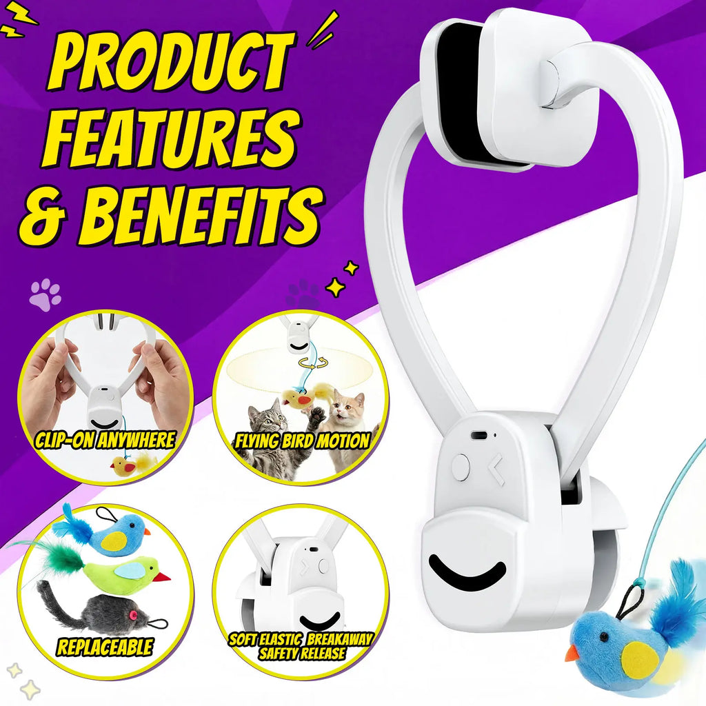 CATPICK Interactive Cat Toys for Indoor Cats - Automatic Flying Bird & Mouse Doorway Hanging Toy, USB Rechargeable Electric Kitten Toy for Hunting Instinct, Enrichment & Exercise, 2 Birds & 1 Mouse