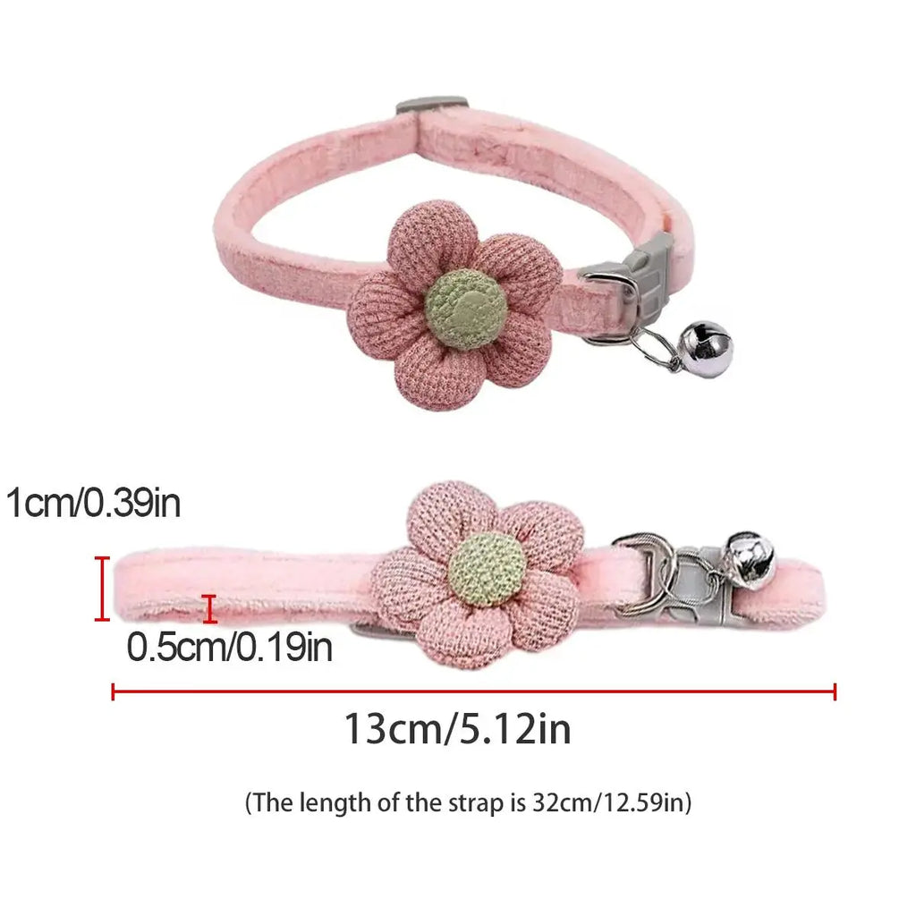 Cute Flower Design Knit Embroidery Pet Collar, Trendy Pet Collar with Bell Feature for Dogs & Cat, Adorable Fashionable Dog & Cat Collar for Pet Decoration